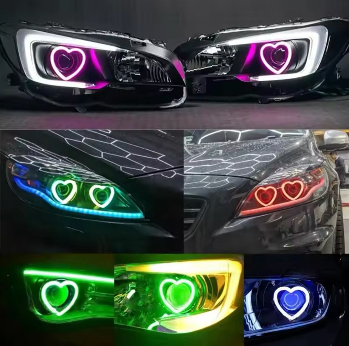 Heart Shaped Multicolor RGB LED Angel Eye Halos Car Headlight App Bluetooth DRL