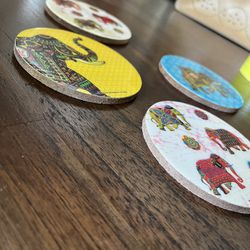 colorful Indian elephant, the Bombay store set of four coasters and holder 