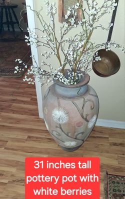 Large 31-Inch Decorative Pottery Floor Vase