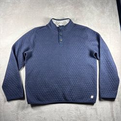 Marine Layer Corbet Quilted 1/4 Snap Pullover Men’s XL Blue Logo Sweater #3210