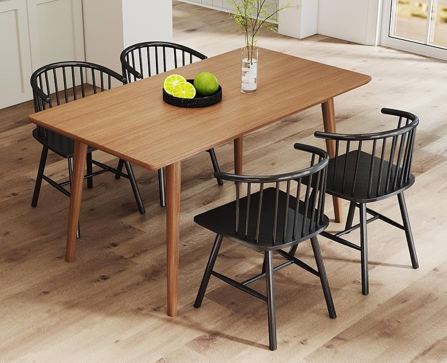 Black Wooden Dining Chairs Set of 4 Farmhouse Spindle Dining Room Chairs with Arms/Wide Curved Back Modern Kitchen Chairs Windsor Side Chair for Livin