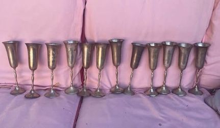 Lot of 12 Silver Plated glasses, need to be polished, new, not used