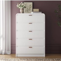 FURSUN Fluted 5 Drawers Dresser for Bedroom, 48" Tall Wooden Modern Dresser with Metal Handle, Curved Profile Design, Storage Organizer for Bedroom, L