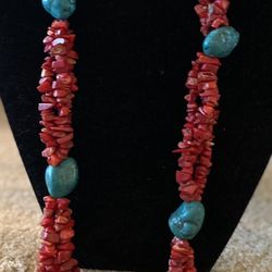 Red and Turquoise Beaded Necklace