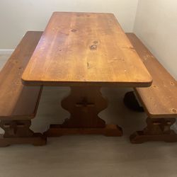 Solid Wood Table (pine) With Benches 