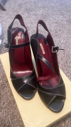 Black peep toe open back keels