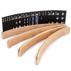OwnMy Set of 4 Wooden Card Holders for Playing Cards, 13" Curved Wood Card Organizer Cardholder Card Game Accessories, Playing Cards Holder Card Games