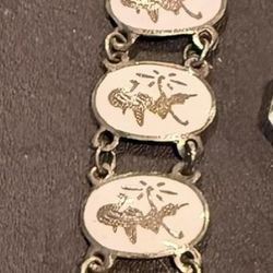 Vintage Sterling Silver Siam Enameled Bracelet (White Enamel)