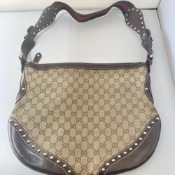 Gucci GG 153691 Pelham Web Studded Hobo Bag