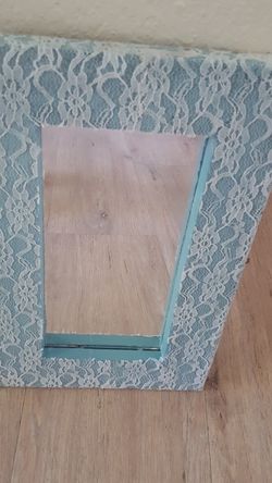 Pretty lace covered vintage shabby mirror