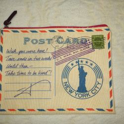 Postcard Cosmetic Bag, Zipper Closure, 11 Inches Long And 8 1/2 Inches Tall 