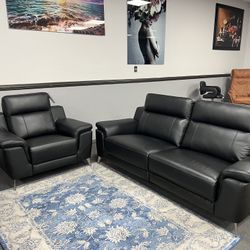 2PC Black Genuine Leather Sofa & Chair 🔥Black Friday Sale🔥