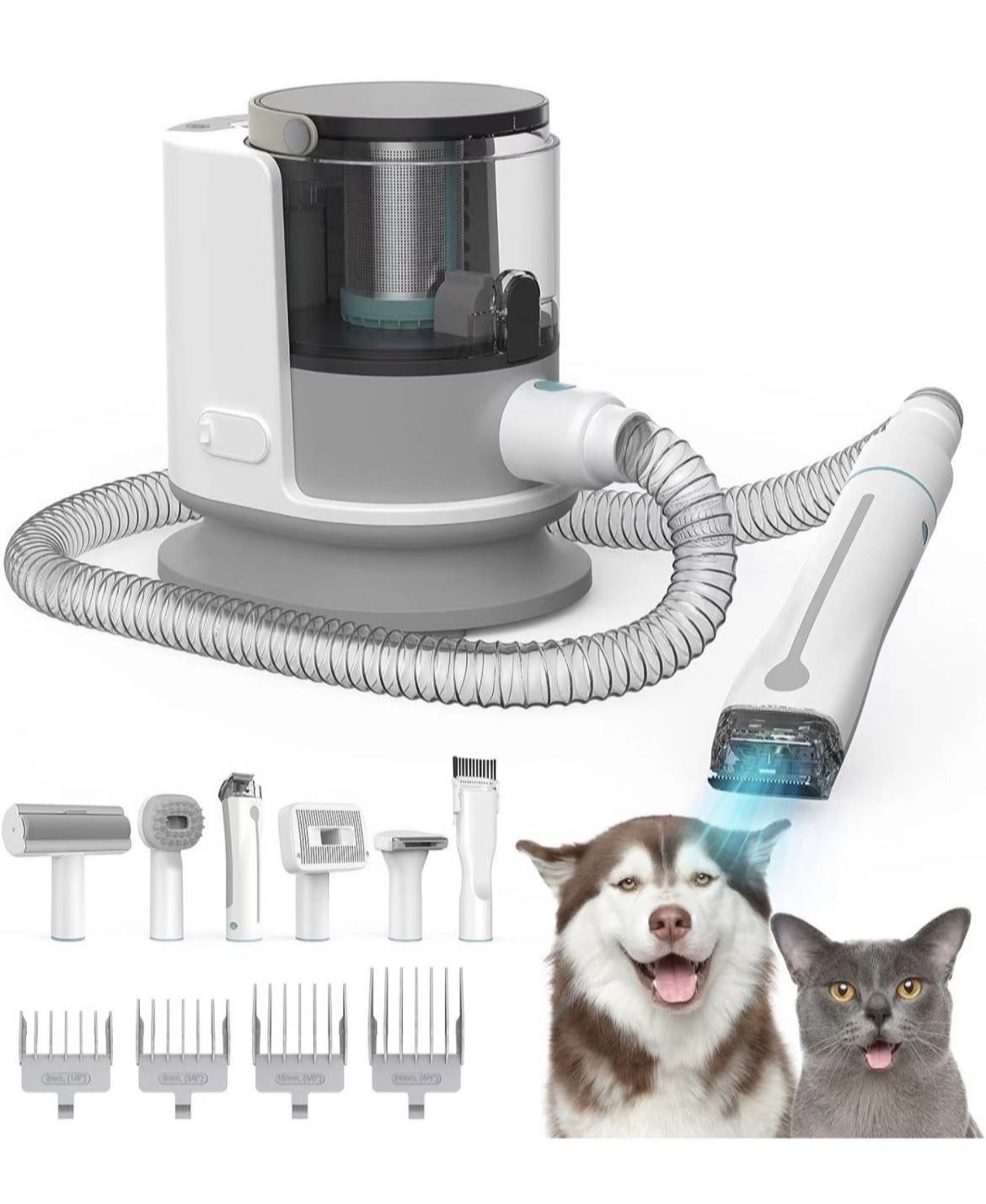 Pet Dog Grooming Kit & Vacuum Suction 99% Pet Hair, Dog Grooming Clippers 6 Pet Brush Trimmer Clipper Tools 1.5L Large Dust Cup Low Noise Dog Vacuum S