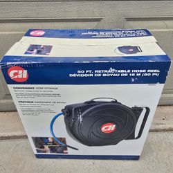 BRAND NEW Campbell Hausfeld 3/8 In. X 50 Ft PVC Retractable Air Hose Reel / Air Hose Reel ( COMES WITH HOSE )