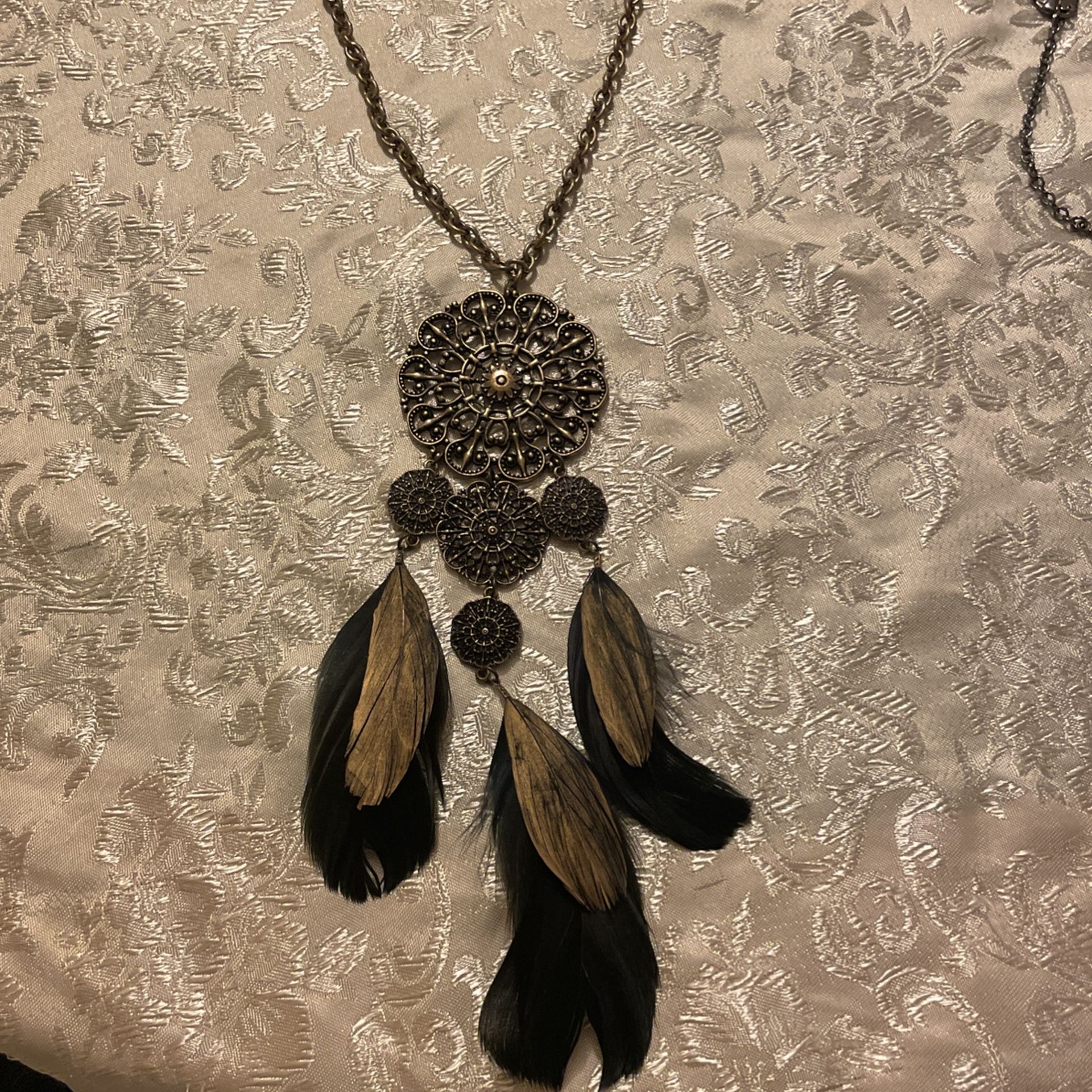 Women Chain Pendant With Feathers Necklace