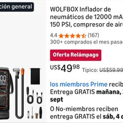 WOLFBOX 12000mAh 150PSI Tire Inflator, Portable Air Compressor, Cordless Car Tire Pump with Digital Pressure Gauge, Handheld Tire Pump
