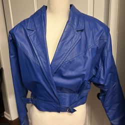 Comint Vintage 80S Blue Leather Bomber Jacket. Size Medium.