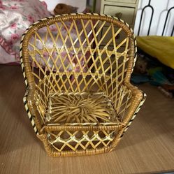 Wicker chair for dolls sized 14.5” and below