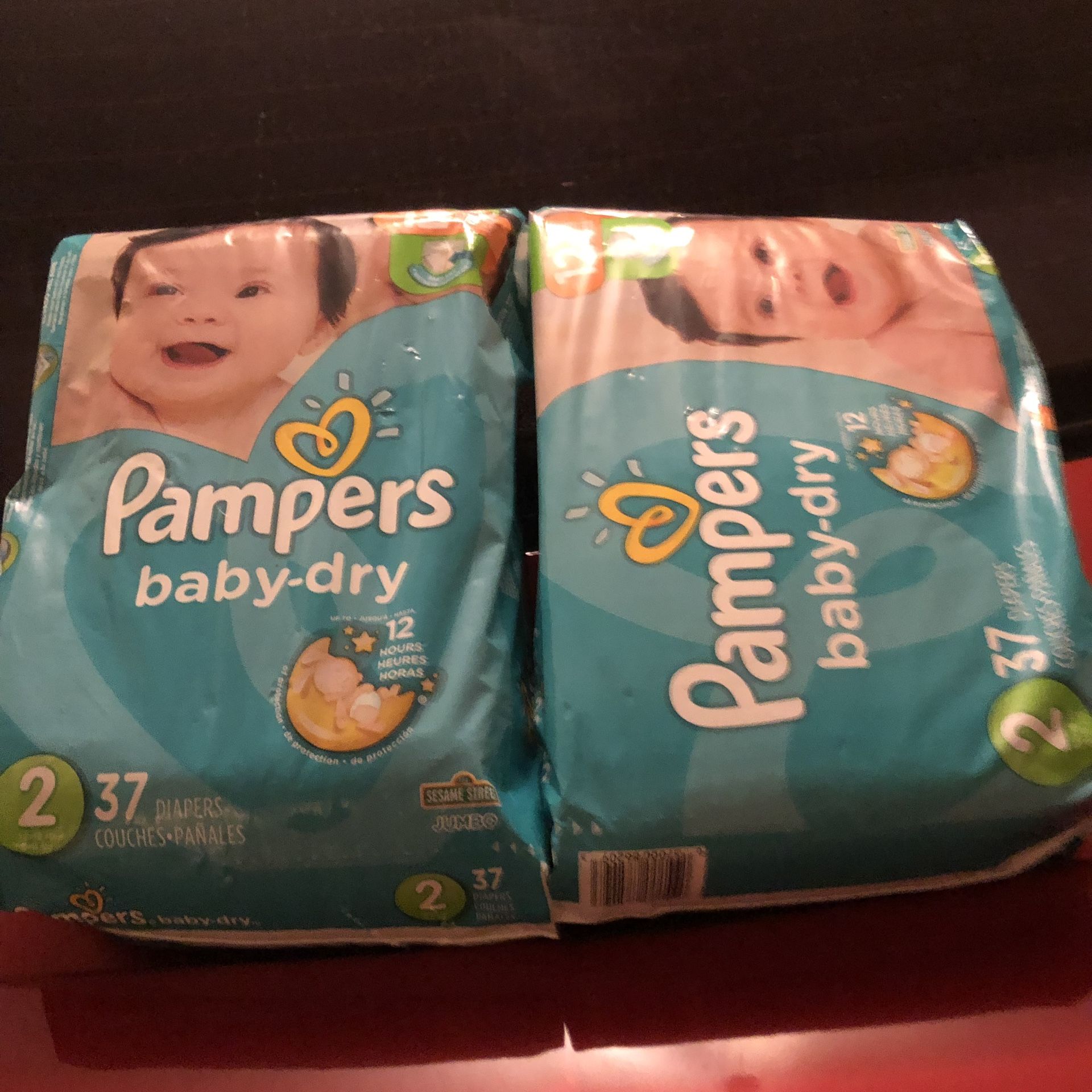 Pampers 2 packs- Size 2 12-18 lb 37 ct Total 74 diapers