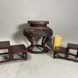 Group of 3 Vintage Rosewood Carved Display Stands.