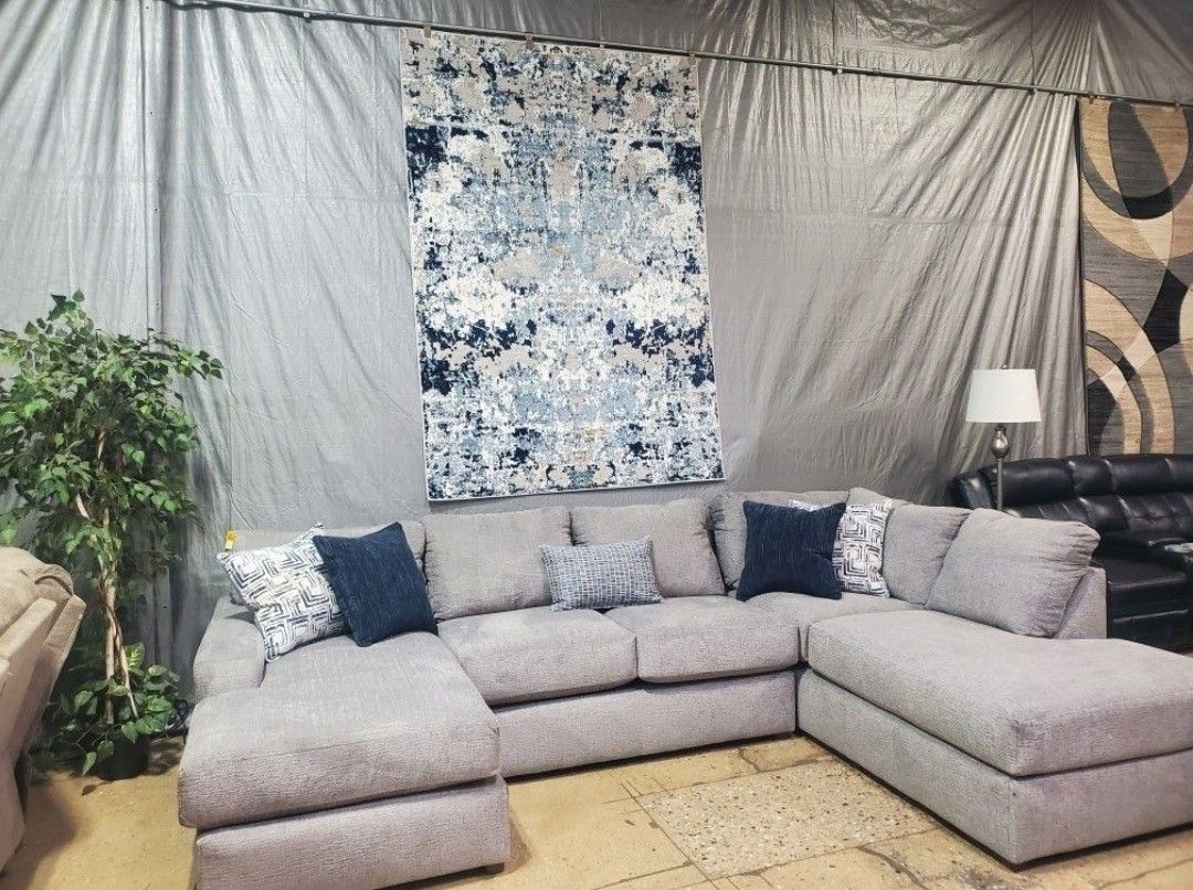 Beautiful Gray Double Chaise Sectional (New)