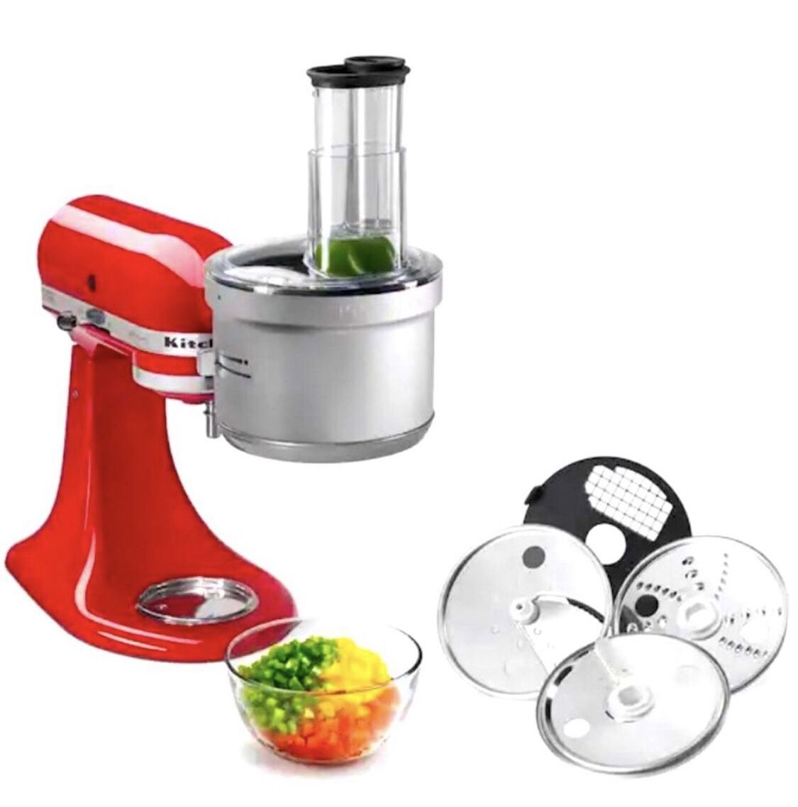 Kitchen Aid Food Processor Attachment With Commercial Style Dicing Vegetables Fruit Food Healthy Meals Preparation 