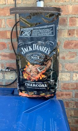 Jack Daniels whiskey barrel charcoal! Bbq with jack!