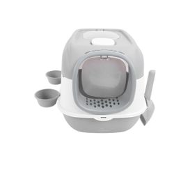 Cat Litter Box, 15.7 x 22 x 15.7in Proof Cats Litter Pan Tray Covered Kitty Litter Box with 2 Feeding Bowls Litter Scoop for Cats Within 15kg (A3