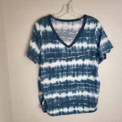 Lane Bryant Women's Tie-Dye Top Blue And White with V-Neck and Ruched Sides