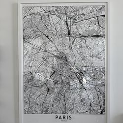 Framed B&W Paris City Map Art Print - XL | modern wall art