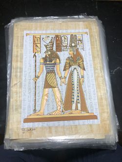 32x42cm vintage painting Egyptian papyrus painting hours& queen nefertiti