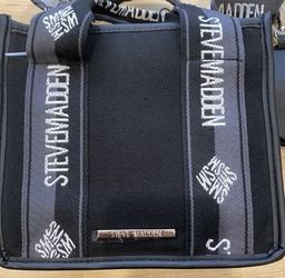 Steve Madden Small Webber Woven Black and Gray Canvas Purse