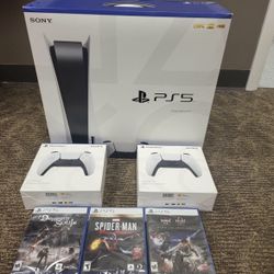 Sony PlayStation 5 PS5 Console Disc Version 3 Games + 2 Controller Bundle.