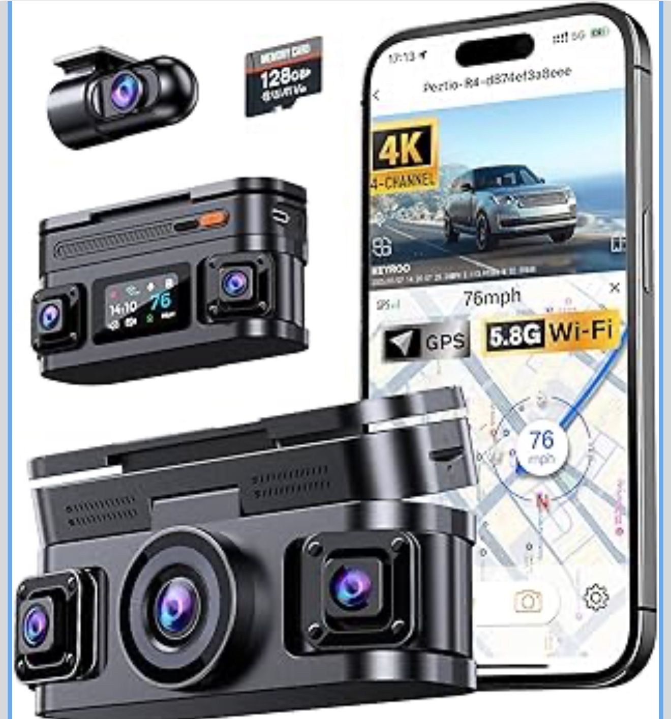 360° View 4K 4 Channel Dash Cam Front and Rear Inside Left Right