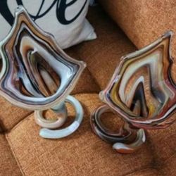 1950s ART GLASS  vase coil stem hand blown  Brown Tones