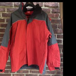 Mint Condition like NEW! Mens XL Red Grey Windbreaker Fall Jacket with Hood!