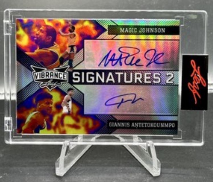 Magic johnson, Giannis antetokounmpo autographed Vibrance 1/2