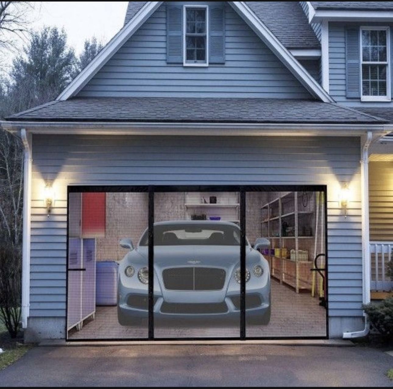 Magnetic Garage Screen Door for 1 Car Garage Doors 9x7FT- Reinforced Self Sealing Mesh, Hands Free Door Screen with Closure Weighted Bottom, Black