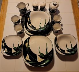 Sango Quadrille Vintage Porcelain China Black Lilies set