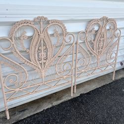 Pair of Fiddlehead Wicker Rattan Twin Size Dusty Rose Headboards! 38.5in wide 48in tall 