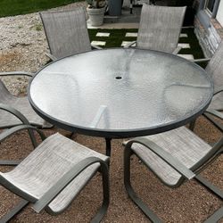 Round Obscure Glass Top Table with Umbrella Hole