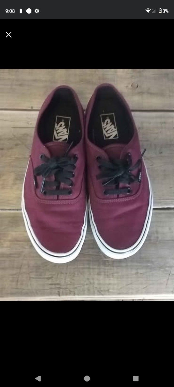 VANS OFF THE WALL CLASSIC BURGUNDY LOW TOP SNEAKERS; MEN'S SIZE 9