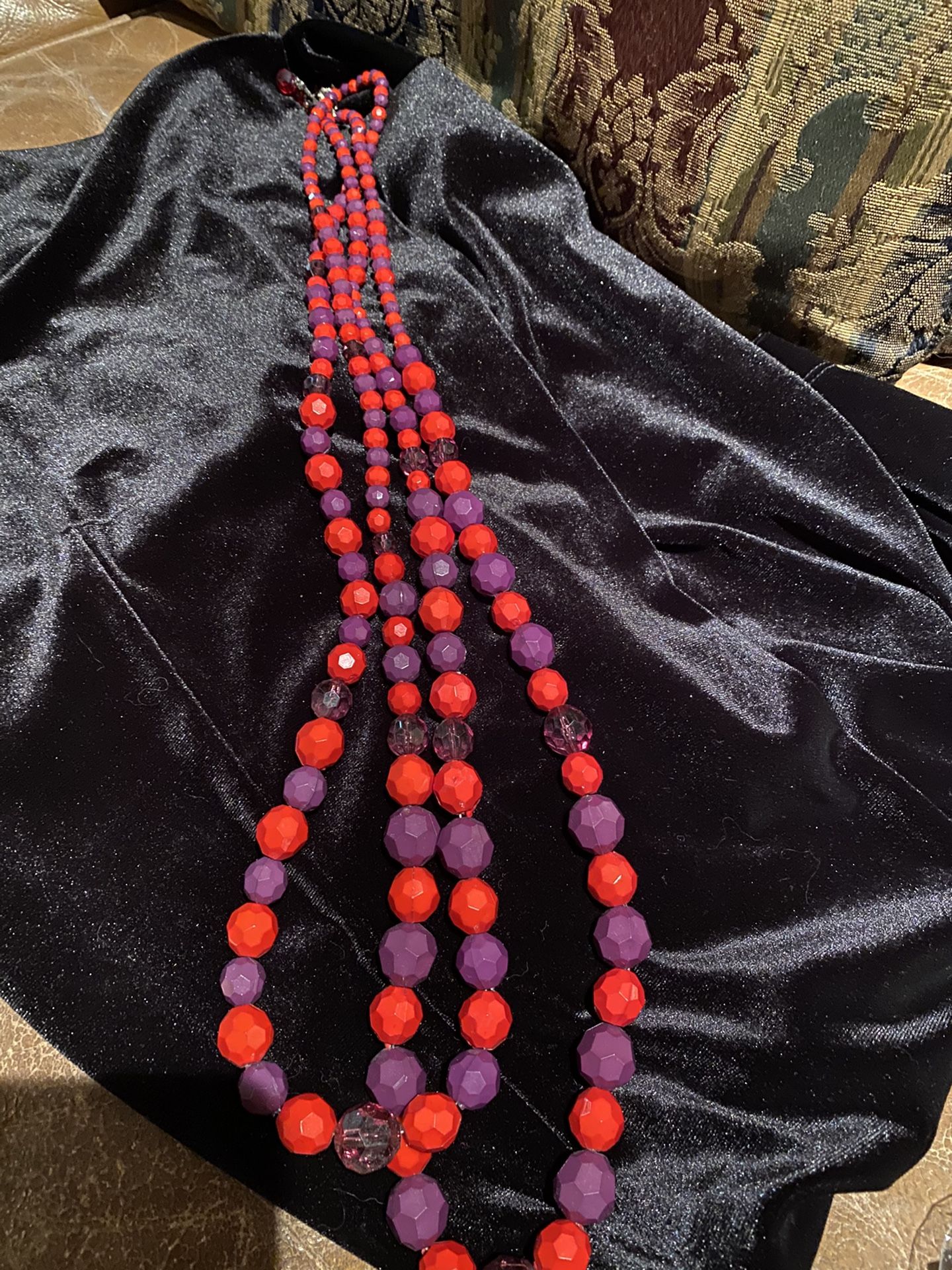 Red beaded/purple beaded long necklace $10