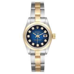 1996 Ladies Rolex 26mm DateJust Two Tone 18K Yellow Gold / Stainless Steel Watch with Blue Diamond Dial and Smooth Bezel. (Pre-Owned Box/Paper 69163)