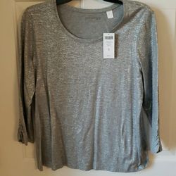 NWT Chico's Zenergy Silver/Grey Heather 3/4 SLV Scoop Tee Size: M (Chico's 1)