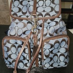 Navy and Brown Coach Backpack