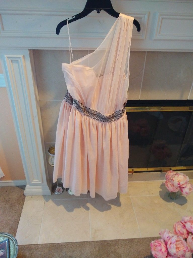 I Have  Six Beautiful Peach Mesh One Shoulder, Grecian Style Short Formal Dresses For Bridesmaid's Or  Semi Formal Occasions. Brand New! Sold Separatl