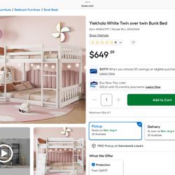 Yiekholo White Twin over twin Bunk Bed With Slide