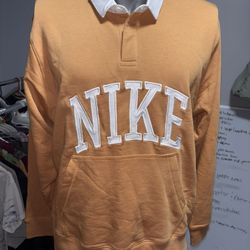 NEW Nike Mens XL rugby Club Fleece Pullover Brown Long Sleeve Button Up Polo