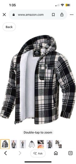 G Gradual Men's Flannel Jacket Fleece Sherpa Lined Hoodies Zip Up Plaid Shirt - Large